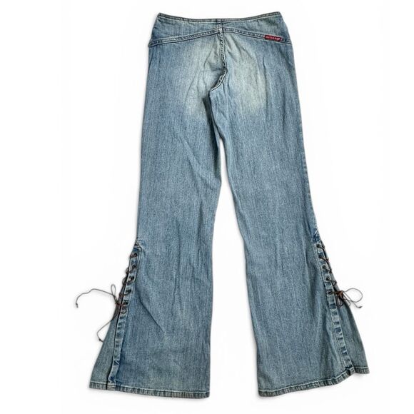 Y2K Hot Kiss Lace-Up Flare Jeans Low Rise Embroidered 3/ XS Boho Festival Bratz - Picture 15 of 16